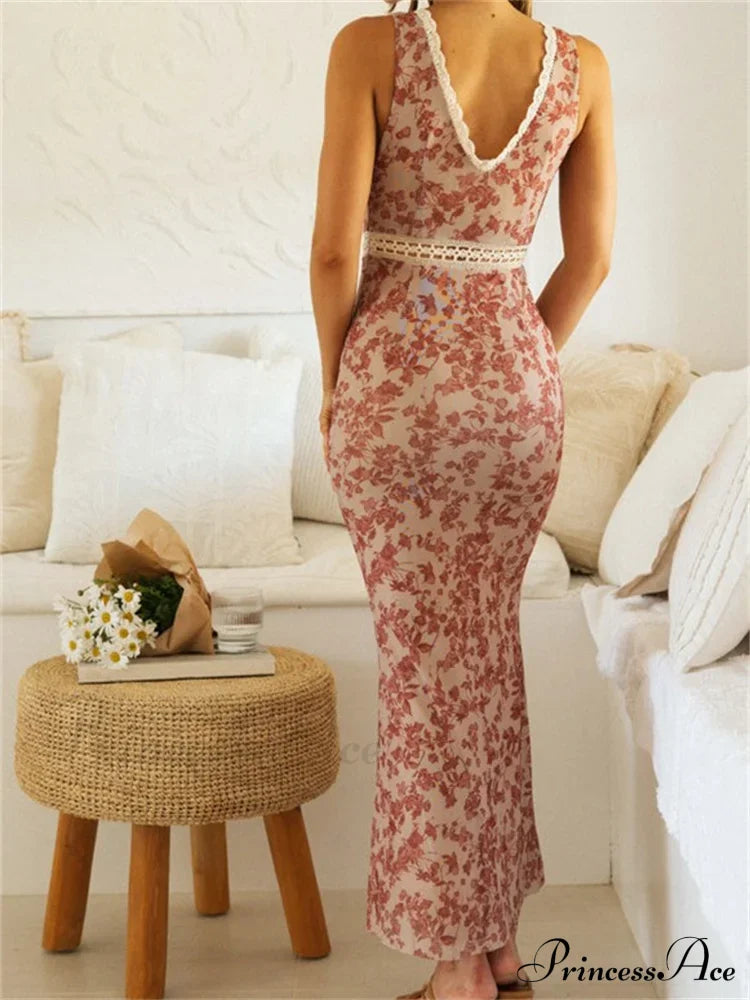 Women Sleeveless Lace Trim Tank Summer Floral Print Party for Cocktail Beach Club Vestido Streetwear image 6