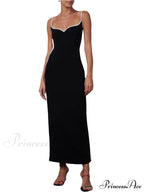 Women Sleeveless Strap Black Patchwork V-neck Low Cut Slim Summer Party Back Split Female Vestidos image 5