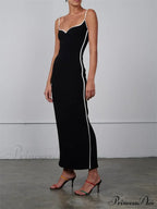 Women Sleeveless Strap Black Patchwork V-neck Low Cut Slim Summer Party Back Split Female Vestidos image 2