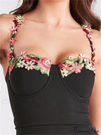 Women Slim Sling High Split Flower Embroidery Sleeveless Spaghetti Strap Summer Party Club Vestidos image 4