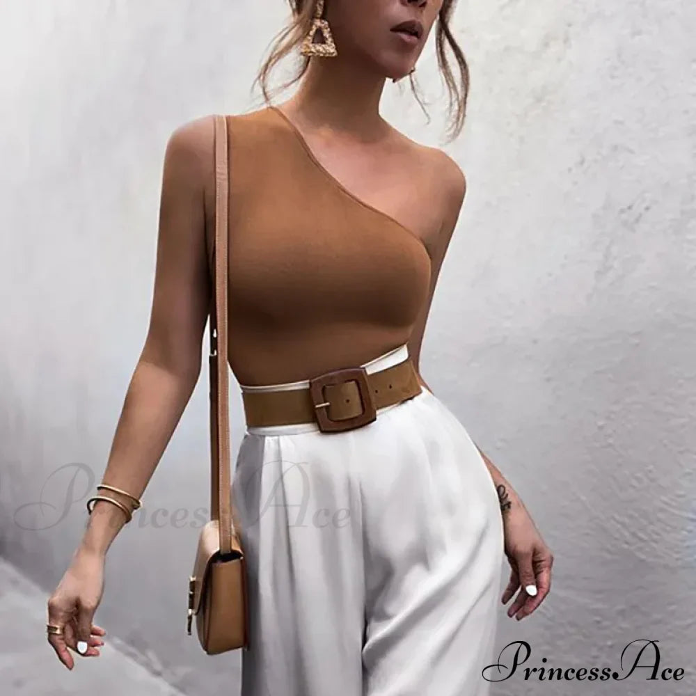 Women Sports Crops Vest Casual Female One Shoulder Summer Outfitss Fitness Elastic Tank top image 5