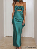 Women Summer Satin Tube Solid Color Strapless Off Shoulder Slim 3D Flower Vestidos with Scarf image 7