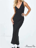 Women Summer Slim Tank Dot Print Sleeveless Deep V-Neck Bodycon Ankle Length Female Vestidos image 4