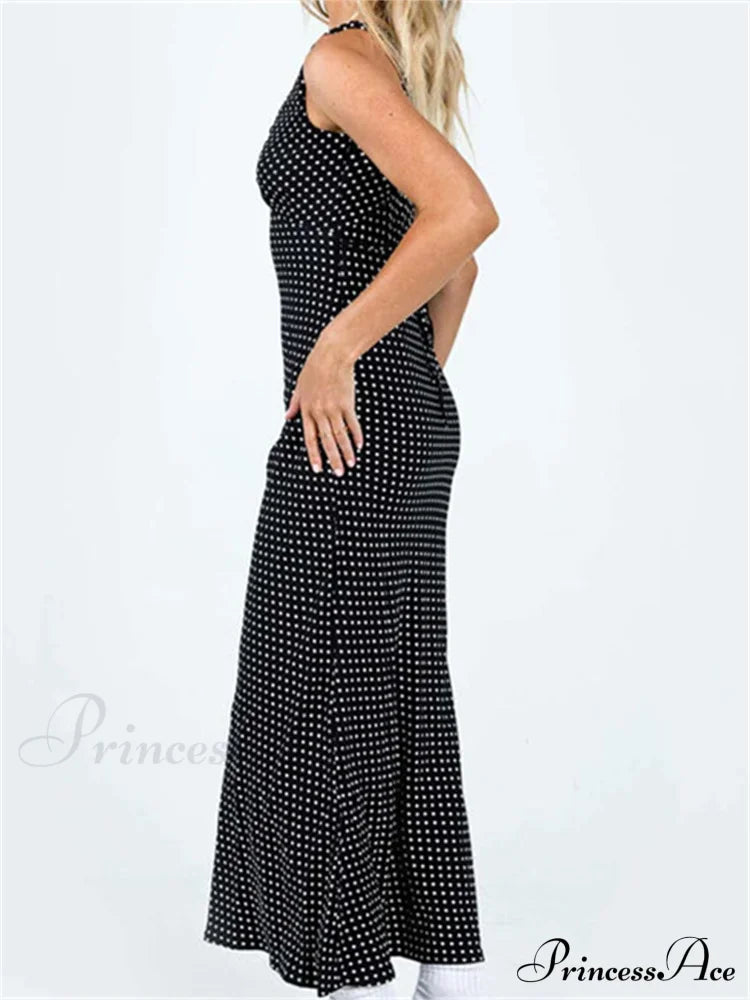 Women Summer Slim Tank Dot Print Sleeveless Deep V-Neck Bodycon Ankle Length Female Vestidos image 6