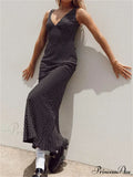 Women Summer Slim Tank Dot Print Sleeveless Deep V-Neck Bodycon Ankle Length Female Vestidos image 7