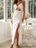 Women Summer Sling Sleeveless High Split Hollow Out Tie Up Lace Trim Party Beach Female Vestido image 1