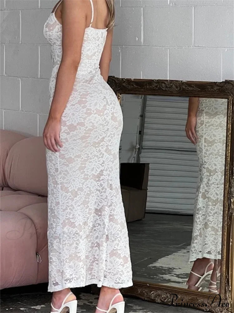 Women Summer V-neck Evening Lace Floral Slim Fit Sleeveless Spaghetti Strap Party Female Vestidos image 3