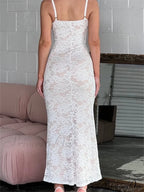 Women Summer V-neck Evening Lace Floral Slim Fit Sleeveless Spaghetti Strap Party Female Vestidos image 4