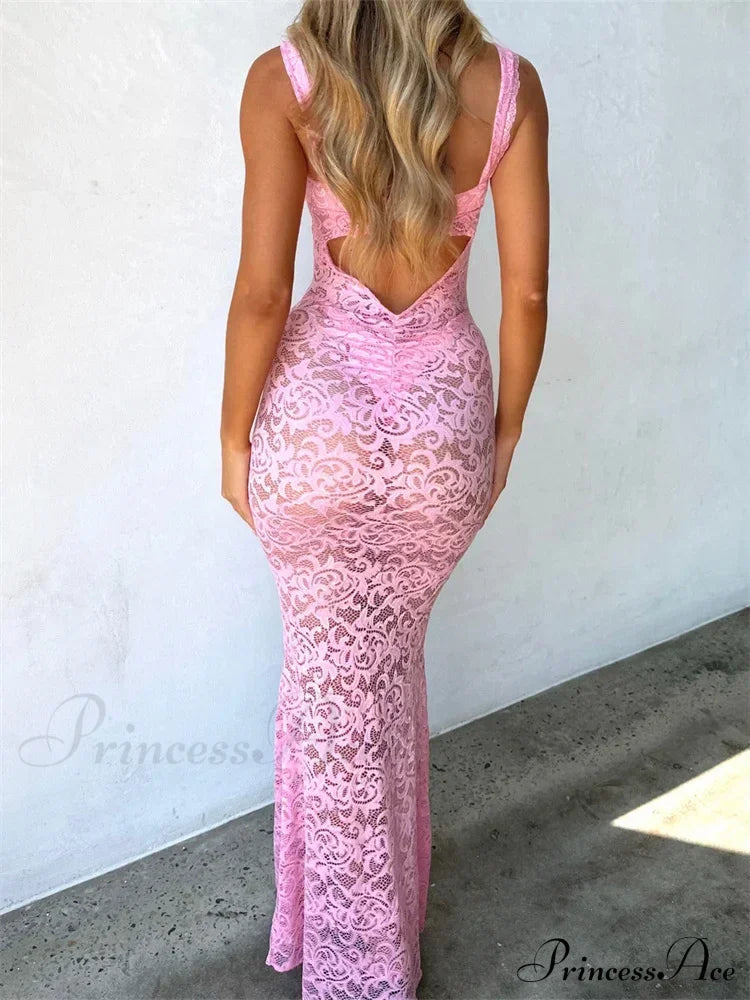 Women Summer V-neck Sleeveless Strap Backless Mesh See Through Lace Floral Hollow Out Party New image 5