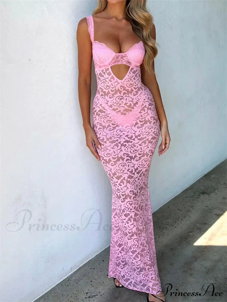 Women Summer V-neck Sleeveless Strap Backless Mesh See Through Lace Floral Hollow Out Party New image 4