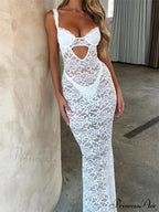 Women Summer V-neck Sleeveless Strap Backless Mesh See Through Lace Floral Hollow Out Party New image 1