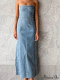 Women Tube Strapless Backless Denim Back Zip Up Summer Side Split Club Party Female Vestidos image 1
