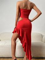 Women Tube Strapless Backless Hollow Out Ruffle Slim Fit Irregular Hem Cocktail Party Female Vestido image 4