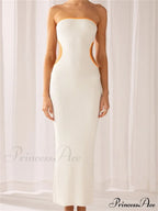 Women Waist Hollow Out Tube Strapless Off Shoulder Contrast Color Ribbed Summer Party Clubwear image 3