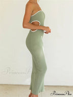 Women Waist Hollow Out Tube Strapless Off Shoulder Contrast Color Ribbed Summer Party Clubwear image 2