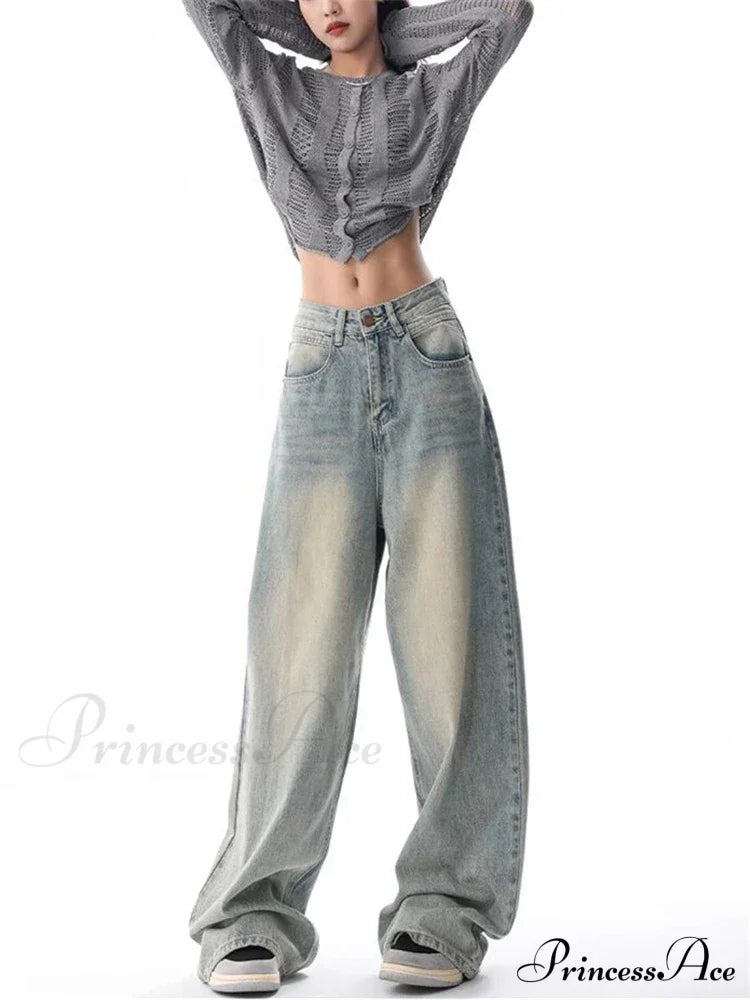 Women's American Vintage Washed Thin Casual Neutral Style Blue Denim Female High Waist Straight Pants Jeans image 6