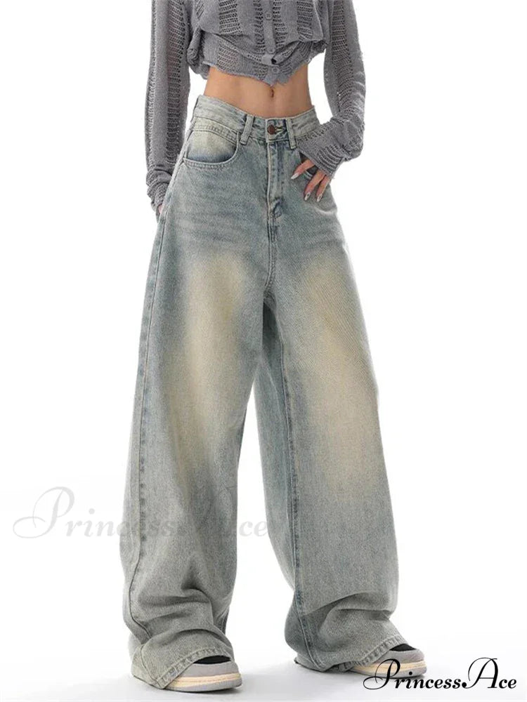Women's American Vintage Washed Thin Casual Neutral Style Blue Denim Female High Waist Straight Pants Jeans image 2
