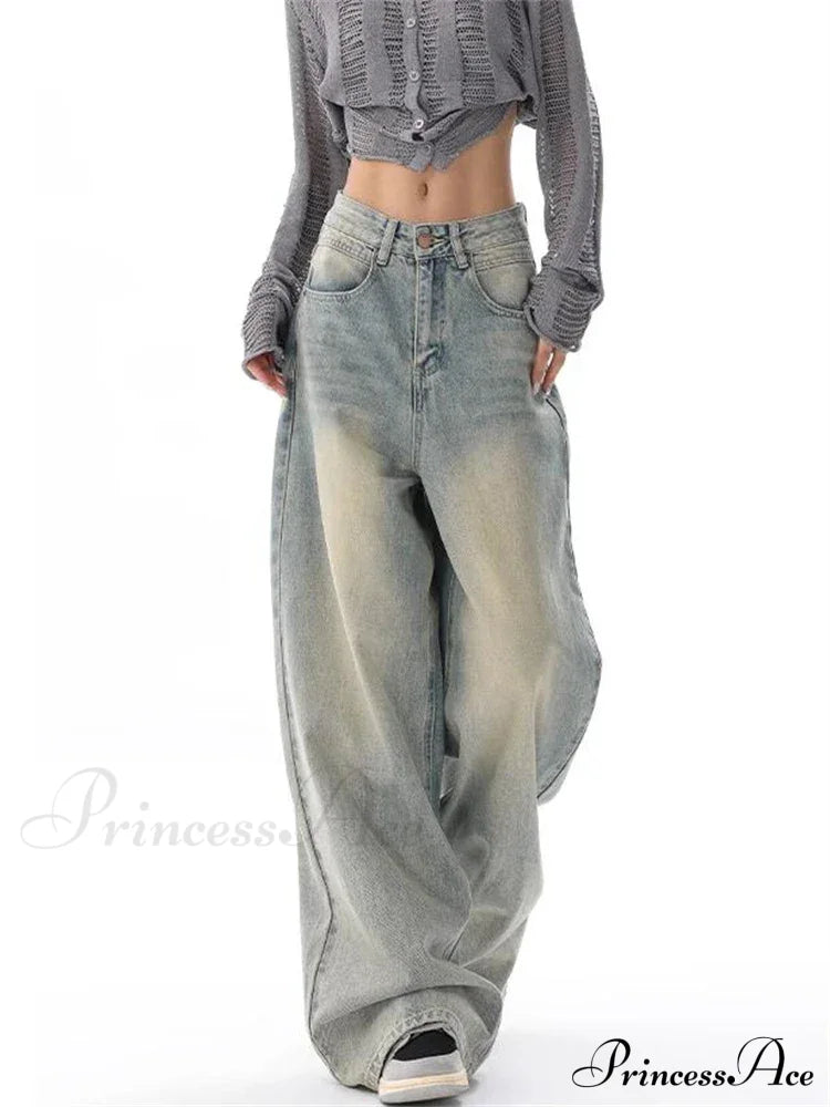 Women's American Vintage Washed Thin Casual Neutral Style Blue Denim Female High Waist Straight Pants Jeans image 5
