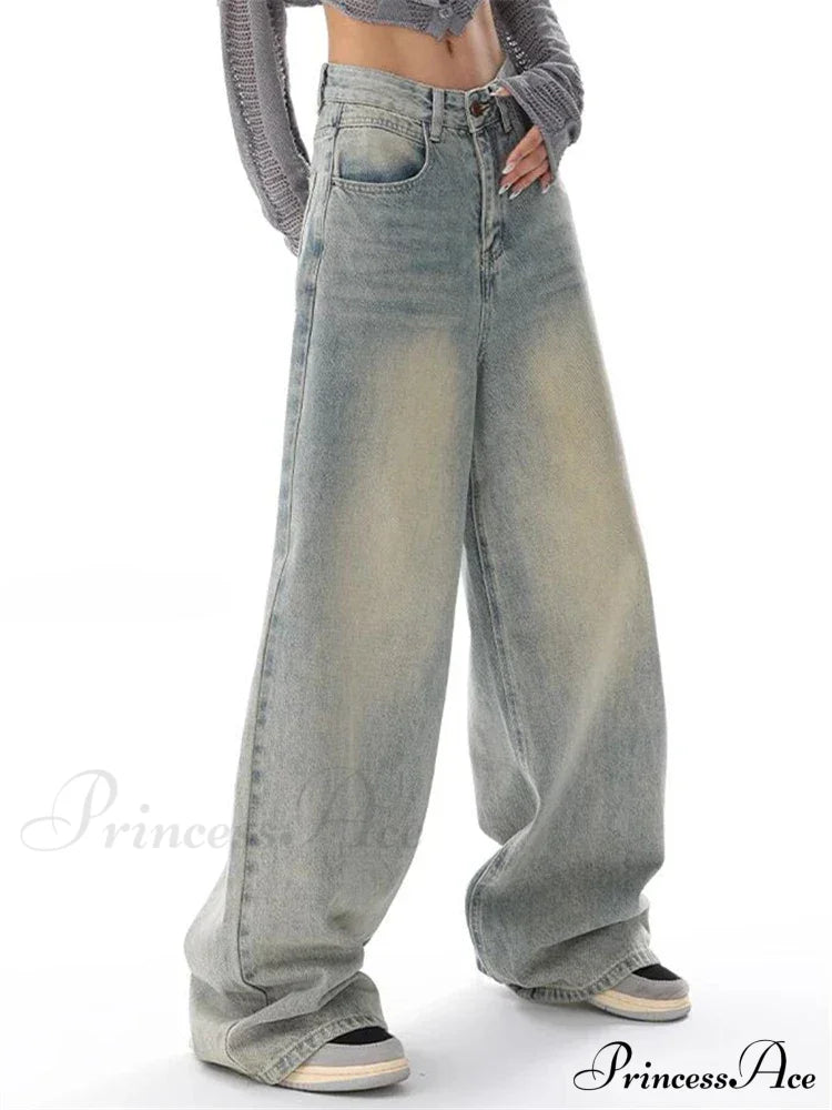 Women's American Vintage Washed Thin Casual Neutral Style Blue Denim Female High Waist Straight Pants Jeans image 3