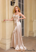 Women's Blue Evening Green Gown Full-Length Party Royal with Sexy Gown Satin Long Ribbon Draped Dress image 14