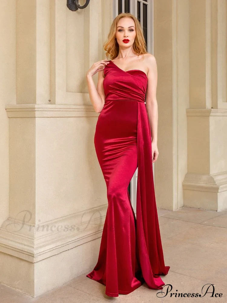 Women's Blue Evening Green Gown Full-Length Party Royal with Sexy Gown Satin Long Ribbon Draped Dress image 1