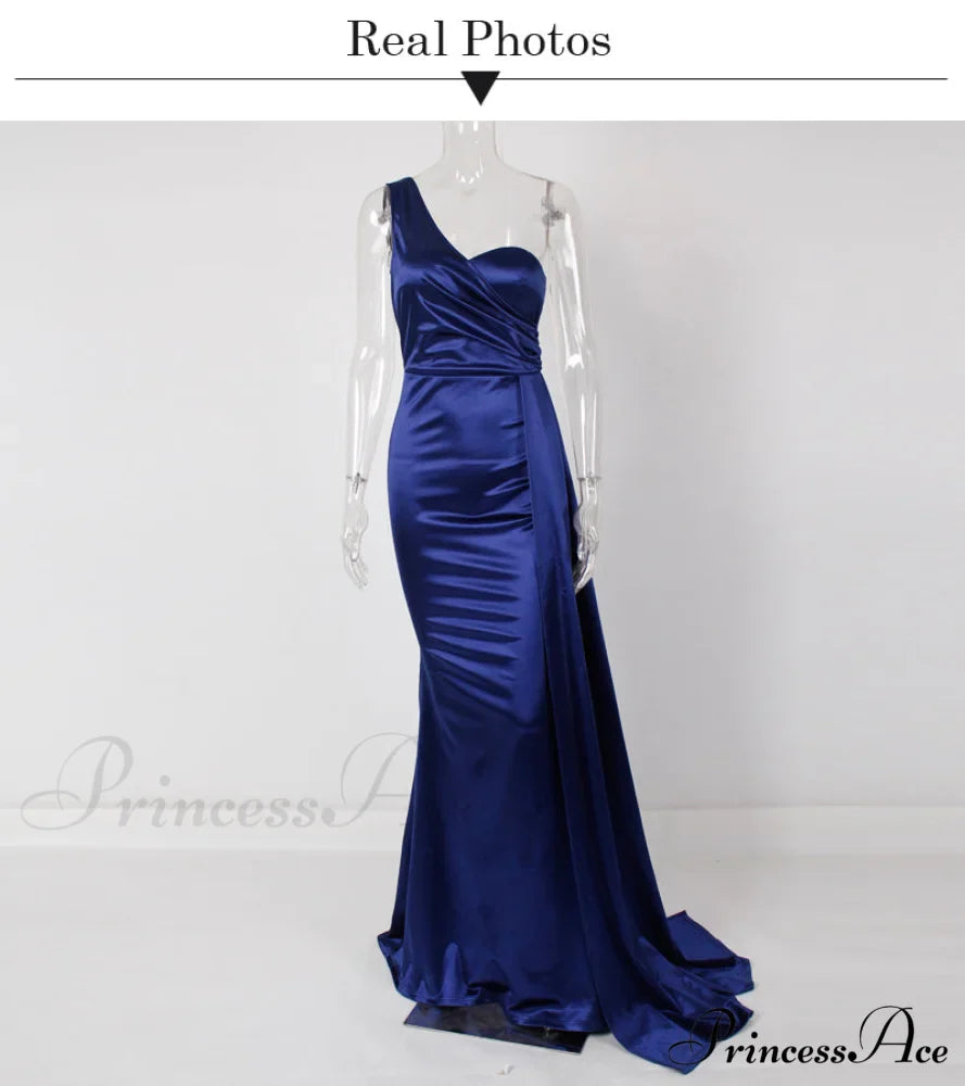 Women's Blue Evening Green Gown Full-Length Party Royal with Sexy Gown Satin Long Ribbon Draped Dress image 19