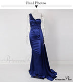 Women's Blue Evening Green Gown Full-Length Party Royal with Sexy Gown Satin Long Ribbon Draped Dress image 19