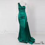 Women's Blue Evening Green Gown Full-Length Party Royal with Sexy Gown Satin Long Ribbon Draped Dress image 4