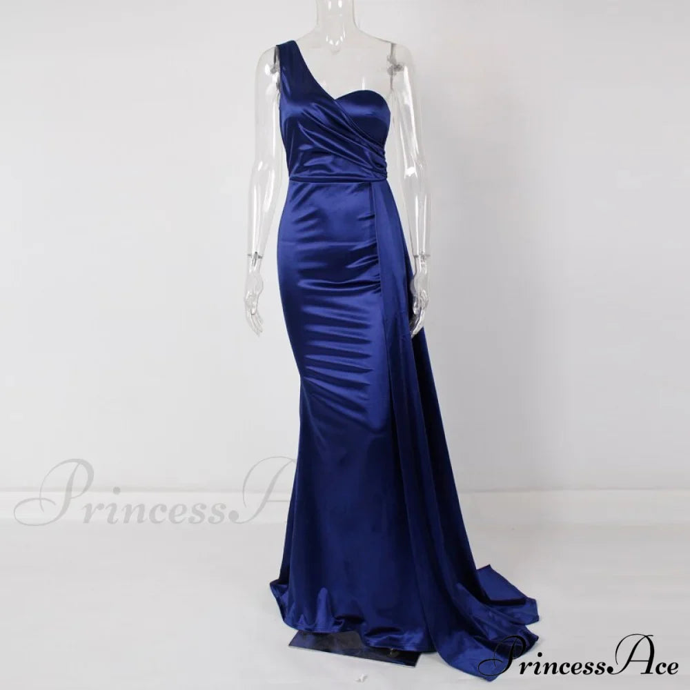 Women's Blue Evening Green Gown Full-Length Party Royal with Sexy Gown Satin Long Ribbon Draped Dress image 6