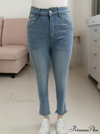 Women's Blue High-Stretch Skinny with Faux Pearl Decor and Slim Fit - Stylish and Comfortable Denim Jean image 4