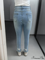 Women's Blue High-Stretch Skinny with Faux Pearl Decor and Slim Fit - Stylish and Comfortable Denim Jean image 5