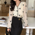 Women's Button Blouse Up V Spring Neck Long Arm Patterned Casual Top image 4