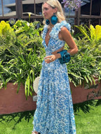 Women's Holiday Party Dresses Sexy V Neck Backless Floral Ruffle Party Dress image 5