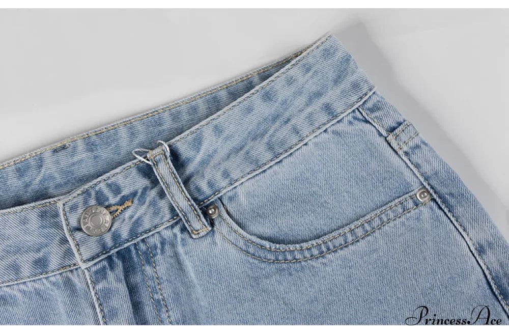 Womens Jeans Blue Cotton Trousers Baggy Wide High Leg Ripped Denim Wash Warm-Season Casual Waist Pants image 10
