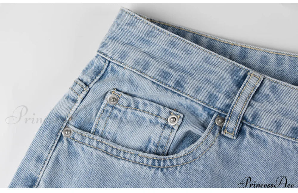 Womens Jeans Blue Cotton Trousers Baggy Wide High Leg Ripped Denim Wash Warm-Season Casual Waist Pants image 9