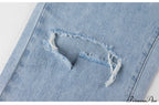 Womens Jeans Blue Cotton Trousers Baggy Wide High Leg Ripped Denim Wash Warm-Season Casual Waist Pants image 11