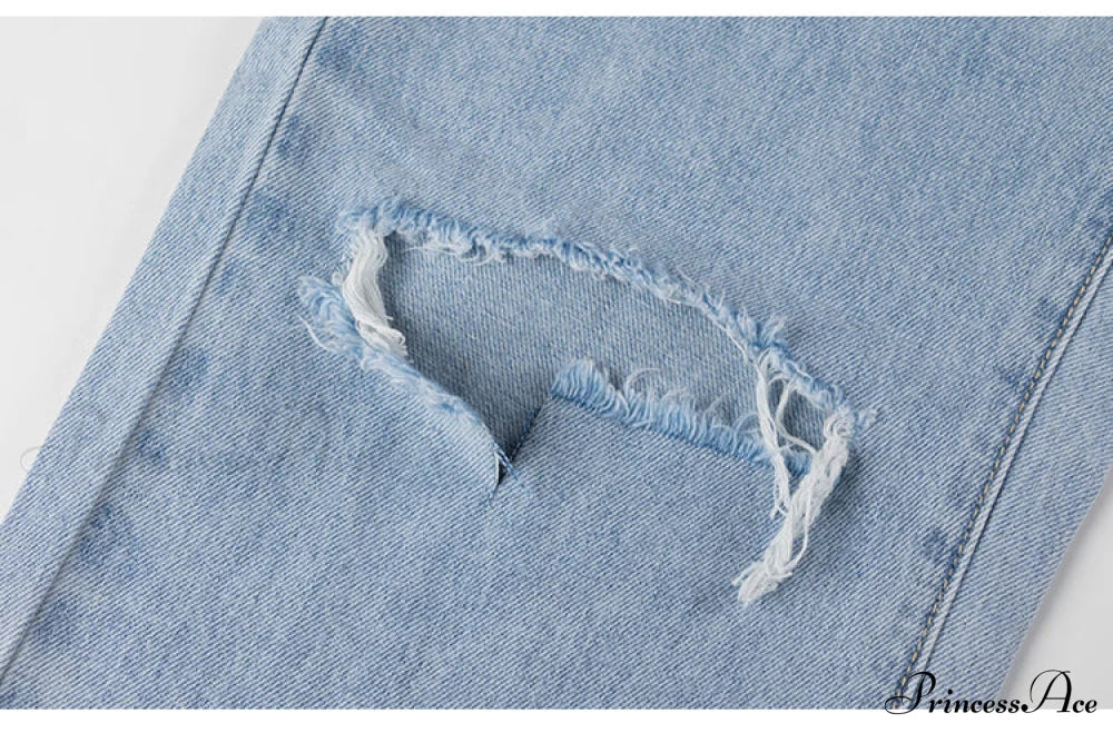 Womens Jeans Blue Cotton Trousers Baggy Wide High Leg Ripped Denim Wash Warm-Season Casual Waist Pants image 11