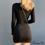 Women's Lace Patchwork Long Sleeve Split Mini Dress image 3