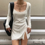 Women's Lace Patchwork Long Sleeve Split Mini Dress image 1