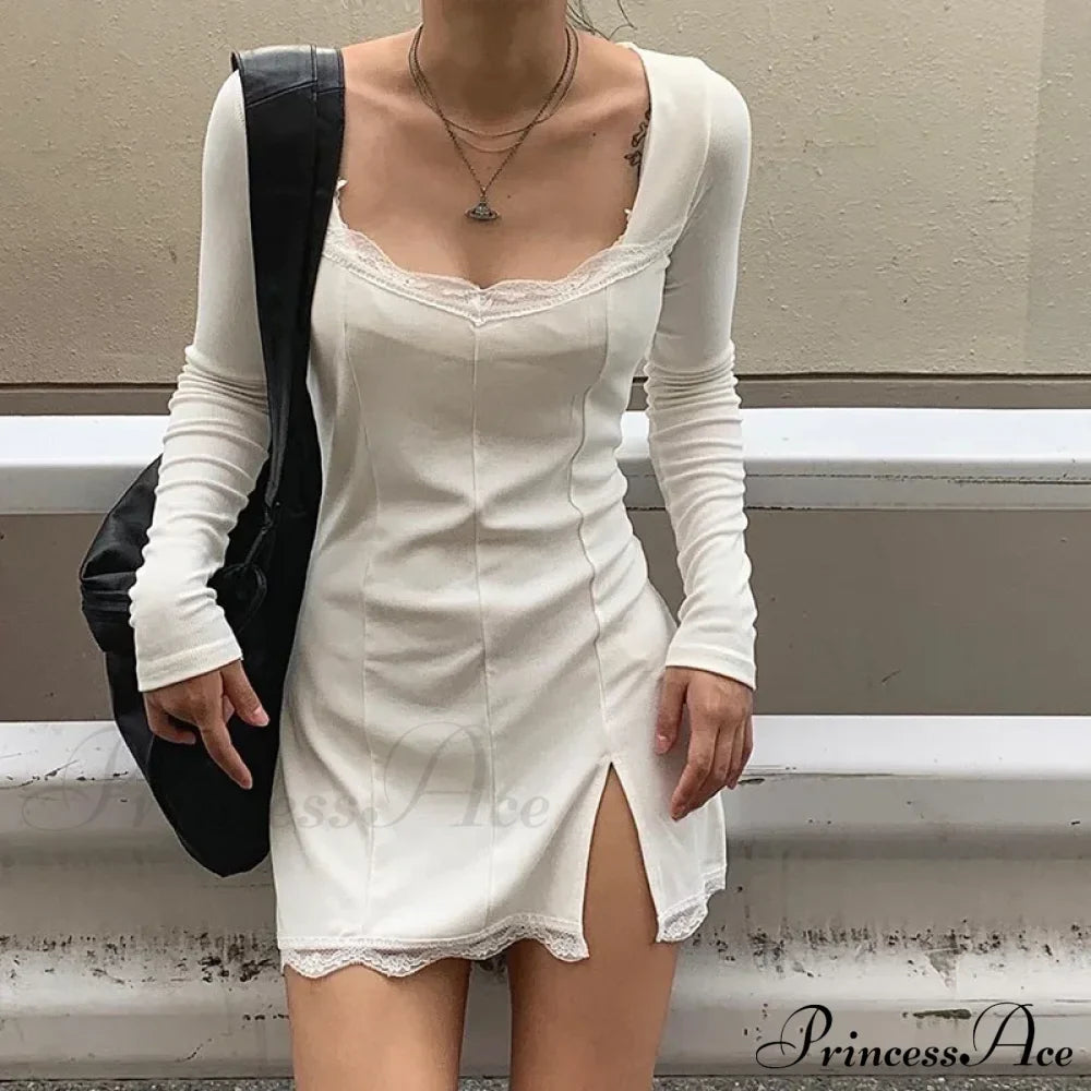 Women's Lace Patchwork Long Sleeve Split Mini Dress image 1