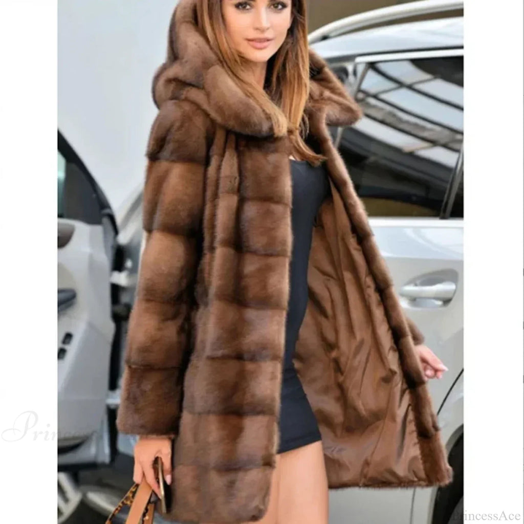 Women's Mink Hooded Long Coat image 4