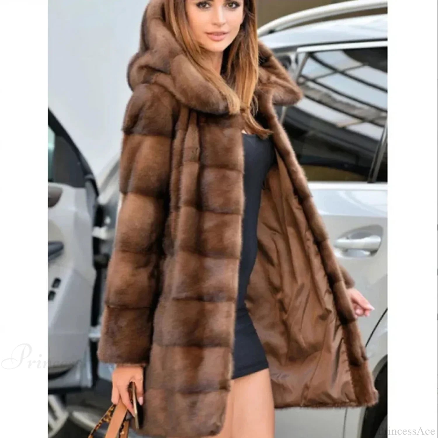 Women's Mink Hooded Long Coat image 4
