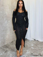 Pleated Off Shoulder Ruched Midi Dress image 1