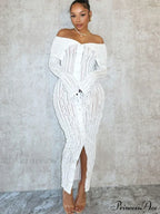 Pleated Off Shoulder Ruched Midi Dress image 6