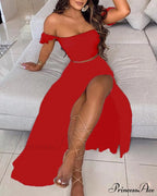 Women's Slash and - Long Warm-Season Top Slit Piece Spring with Shoulder Neck Set Two Off Flowered Party Gown Design Skirts image 16