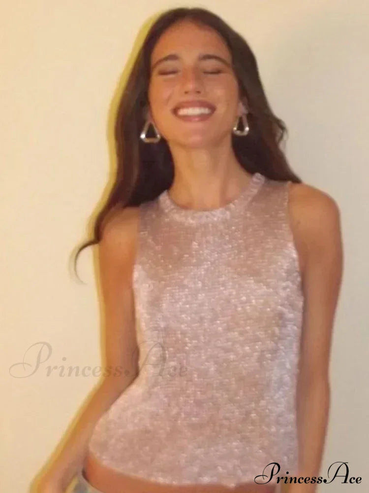 Women's Sleeveless Slim Fit See-Through Vest Corect Sequin Scoop Neck Glitter Outfits Tank top image 3