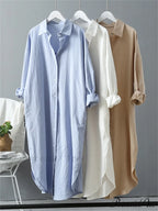 Women's Spring/Autumn Arm - Fit Blouse Loose Casual Gown with Long Buttons image 2