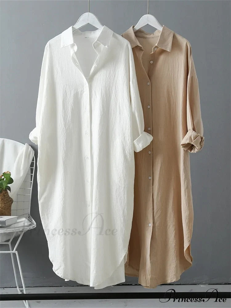Women's Spring/Autumn Arm - Fit Blouse Loose Casual Gown with Long Buttons image 3