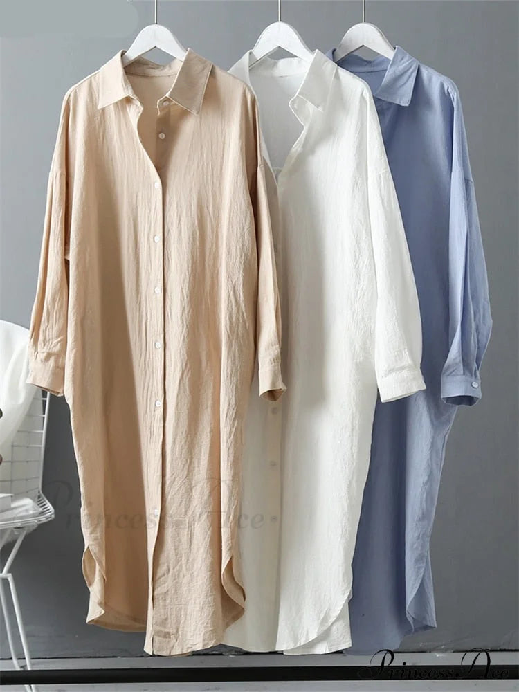 Women's Spring/Autumn Arm - Fit Blouse Loose Casual Gown with Long Buttons image 1