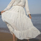 Women's Summer Cotton Full Lace Midi Skirt A-line Boho Vacation image 2